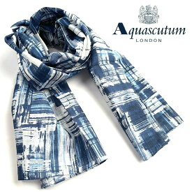 Aquascutum【アクアスキュータム】定価30,800円（税込）イタリア製リネンシルクストールハンドペイント風ブルー系