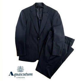 Aquascutum【アクアスキュータム】定価220,000円（税込）日本製織柄ウールスーツネイビー　紺　春夏　背抜き仕立てAB5サイズ