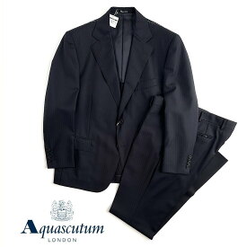 Aquascutum【アクアスキュータム】定価209,000円（税込）日本製シャドーストライプウールスーツ撥水加工　ネイビー　紺春夏　背抜き仕立て　BB4サイズ