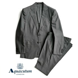 Aquascutum【アクアスキュータム】定価143,000円（税込）日本製 ストライプウールスーツ春夏 背抜き仕立て グレーA6サイズ