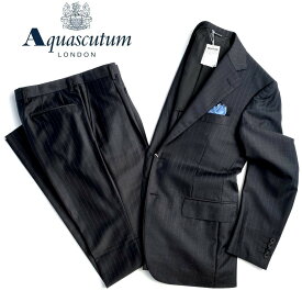 Aquascutum【アクアスキュータム】日本製Prime Line〜最高級ライン〜ストライプウールスーツダークグレー背抜き仕立て