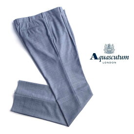 Aquascutum【アクアスキュータム】日本製シャークスキンドレスパンツウールスラックス撥水加工　ライトブルー系