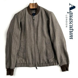 Aquascutum【アクアスキュータム】日本製リネンブルゾンボンバージャケットヘリンボーンベージュ