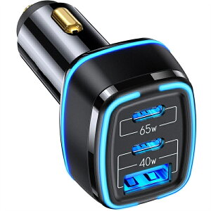 105W �V�K�[�\�P�b�gusb 3�|�[�g PD&QC�Ή� �J�[�`���[�W���[ 3�䓯���[�d �����^ �}���[�d PD3.0 65W 20W PPS 45W �ԍڏ[�d�� QC4.0 20W �yUSB Type C ×2 USB A ×1�z 12V24V���p �ԗpCharge MacBook Pro iPhone iPad Galaxy Xp