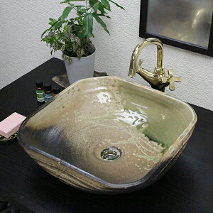 信楽焼古信楽角型手洗い鉢!飽きのこない洗面鉢!お洒落な洗面器 手洗器 手洗鉢 洗面ボール 洗面シンク 陶器 洗面台 手洗い鉢 洗面ボウル 洗面陶器 やきもの 和風【tr-3096】