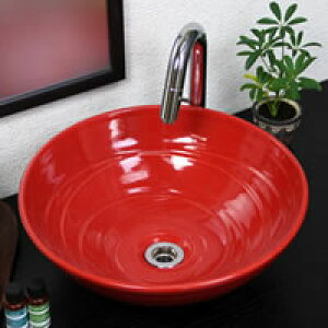 【10月24日20時開始ポイント10倍】信楽焼赤色(中型)手洗い鉢!飽きのこない洗面鉢!お洒落な洗面器 手洗器 手洗鉢 洗面ボール 洗面シンク 陶器 洗面台 手洗い鉢 洗面ボウル 洗面陶器 やきも