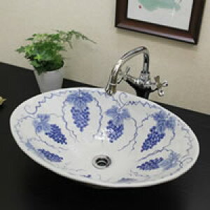 【10月24日20時開始ポイント10倍】信楽焼ぶどう絵小判型手洗い鉢!飽きのこない洗面鉢!お洒落な洗面器 手洗器 手洗鉢 洗面ボール 洗面シンク 陶器 洗面台 手洗い鉢 洗面ボウル 洗面陶器 や