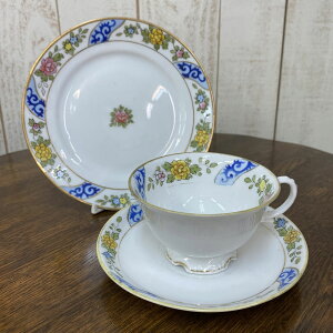 アンティーク トリオ ティーカップ&ソーサー Noritake オールドノリタケ マルキ印 英国輸出用 1906-1925年頃 ヴィンテージ キッチン 欧州雑貨 テーブルウェア 食器 ティーセット 茶器 陶磁器