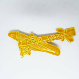 アンティーク ジュエリー ブローチ 飛行機 イエロー エナメル メタル素材 1960年頃 フランス ヴィンテージ アクセサリー コスチューム レトロ エアクラフト 黄色
