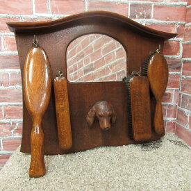 アンティーク 家具 木製 オーク 靴磨き ドレッシングセット 壁掛けタイプ 犬のレリーフ 英国直輸入 ヴィンテージ 中古 インテリア 雑貨