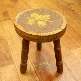 アンティーク 家具 木製 円形 どんぐり柄 スツール 英国直輸入 ヴィンテージ 中古 インテリア 雑貨 椅子 チェア