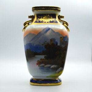 アンティーク 花瓶 Noritake オールドノリタケ ハンドペイント 金盛り マルキ印 英国輸出用 1906-1925年頃 ヴィンテージ インテリア 欧州雑貨 花器 陶磁器 フラワーベース おしゃれ