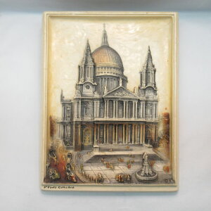 アンティーク 額絵 アイボレックス プラーク セントポール大聖堂 ハンドペイント Osborne イギリス 1950年頃 ヴィンテージ インテリア 欧州雑貨 壁掛け アート フレーム付き レリーフ スカルプ