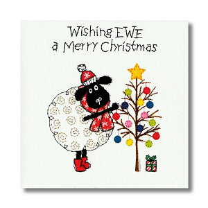 英国製 クリスマス グリーティングカード 封筒つき シープ・ツリー Jane Buurman 輸入 ハンドメイド ステーショナリー 文房具 手紙 多目的 白 刺繍柄 動物 羊 かわいい メール便OK