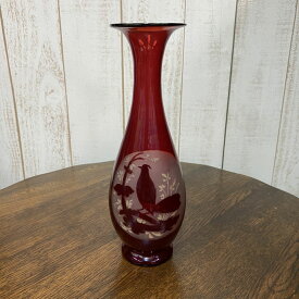 アンティーク ガラス 花瓶 ルビーレッド ヴィンテージ インテリア 雑貨 卓上 花器 フラワーベース