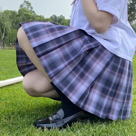 制服 夏 スカート チェック スクール スカート チェック柄 パープル プリーツスカート レディース ひざ丈 48cm/43cm 高校生 中学生 学生服 学校 通学 女子 入学 スクール 女子高生 女子制服 年間使いやすい オールシーズン ハロウィン コスプレ コスチューム スクール