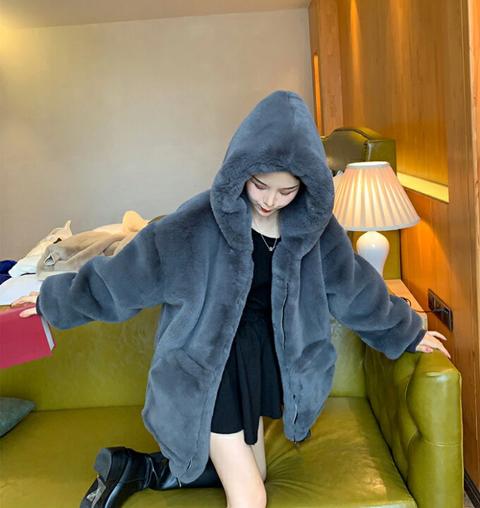 楽天市場】ファーコート ボアコート パーカー フード付き 冬用 厚手  