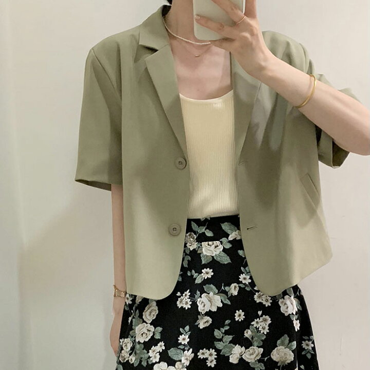 楽天市場 テーラードジャケット レディース シャツジャケット コート アウター サマージャケット おしゃれ 涼しい 羽織 ブレザー 薄手 半袖 5分袖 4色 無地 ショート丈 女性 お洒落 夏物 通勤 デート ギフト 東栄shop