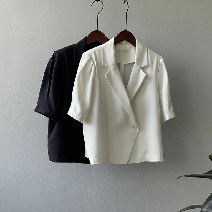 楽天市場 テーラードジャケット レディース シャツジャケット コート アウター サマージャケット おしゃれ 細見える 涼しい 羽織 ブレザー 薄手 半袖 5分袖 ブラック ホワイト 無地 ショート丈 女性 カジュアルジャケット お洒落 夏物 通勤 フォーマル デート ギフト