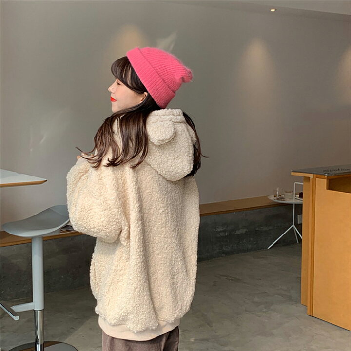 市場 くま ゆったり レディース パーカー ふわふわ かわいい 秋冬 コート ジャケット