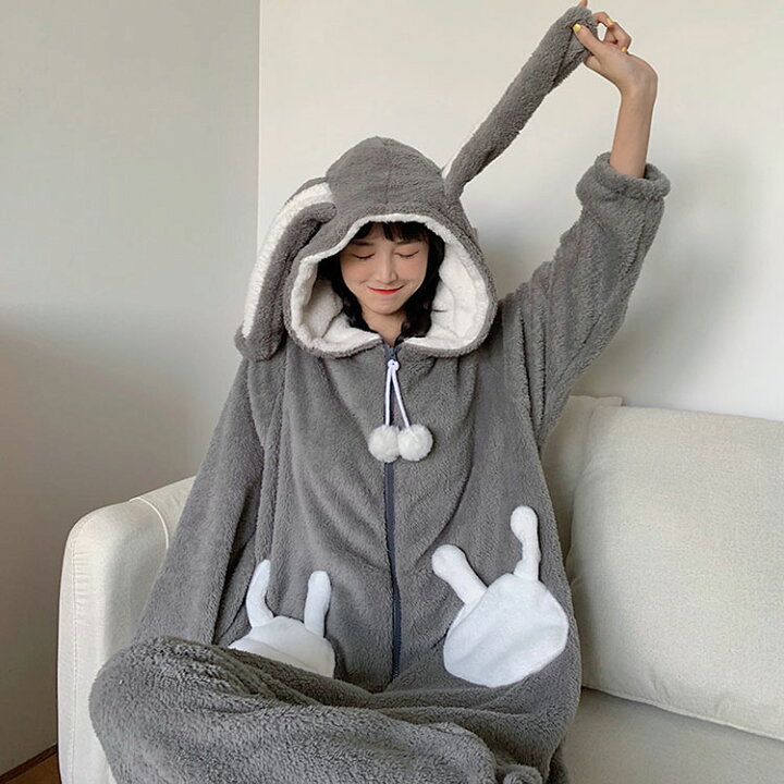 楽天市場 もこもこ着ぐるみ うさぎ コスチューム 着ぐるみ うさぎ ルームウェア パジャマ ロング 長袖 レディース 冬 もこもこ 着ぐるみ 耳フード付き ゆったり 部屋着 寝巻き ふわもこ 暖かい ふわふわ ナイトウェア 冬物 可愛い 防寒 ホームウェア 寝間着 かわいい