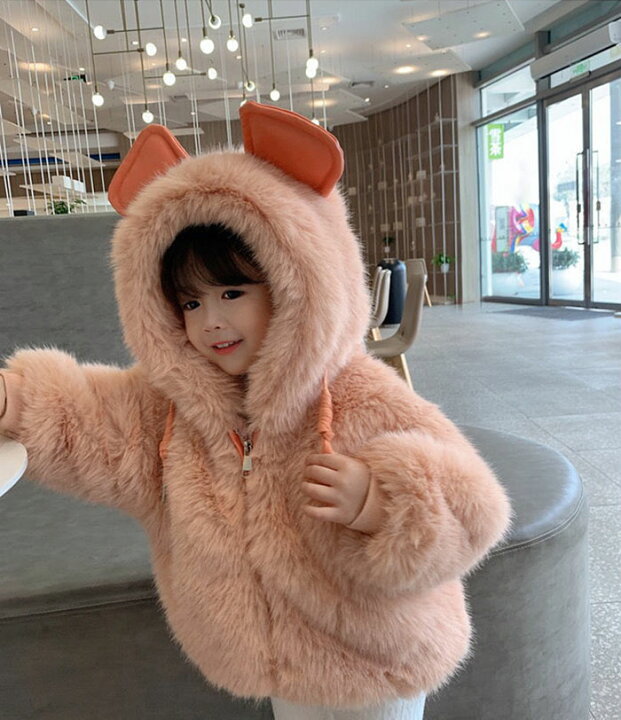 楽天市場】ボアジャケット キッズ 女の子 くま耳ボアパーカー 防寒  