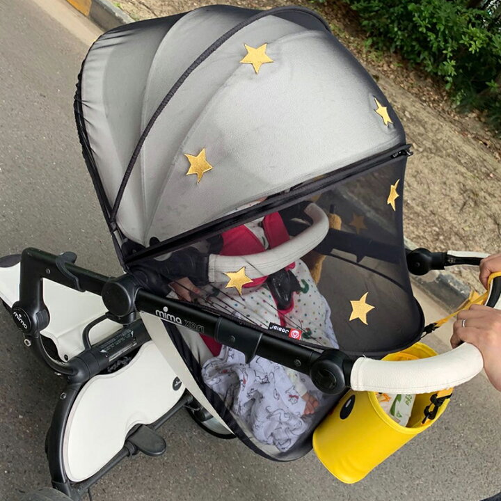 即納 ベビーカー蚊帳 キャンデー 可愛い柄 星柄 刺繍 ベビーカーカバー 花柄 折りたたみ式 紫外線uvカット 日よけ防虫ネット 遮光 ベビーカー