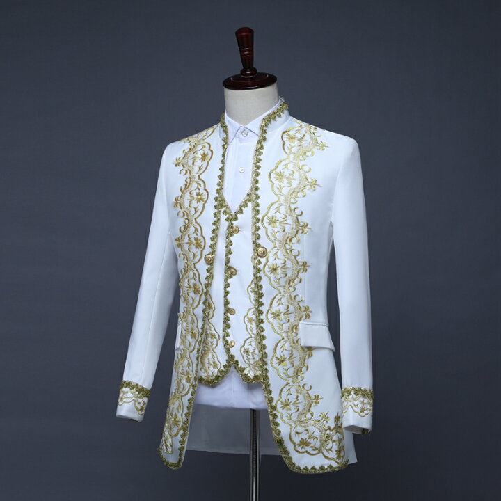 楽天市場 王子様 コスプレ衣装 大人用コスチューム 貴族風タキシード メンズスーツ3点セット ジャケット ベスト ズボン 貴族 ヨーロッパ王族服 ゴシック 中世の貴族や王子様みたい ステージ 衣装 ハロウィン仮装 結婚式 パーティー イペント 余興 コスプレ衣装 ダンス