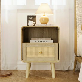 【最強コスパ！！】★1000円OFFクーポン配布中 ★在庫一掃セール対象商品★ サイドテーブル ラタン 木製 幅45 寝室 ナイトテーブル おしゃれ ソファ ベッドサイドテーブル ミニ 北欧 1段 シンプル ホワイト