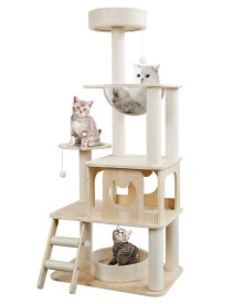 【スーパーSALE&限定15％OFF】キャットタワー 猫タワー 木製キャットタワー大型 木製 高級感 シンプル キャットタワー据え置き スタンダード式 麻紐 キャットタワー 多頭飼い 安定性 段差 組み立て簡単 ペット用品 省スペース 運動不足解消
