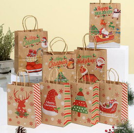 クリスマス★贈り物用　紙袋★30枚　ランダム発送　ハトロン紙袋★ギフトバック★手提げ★6色★【業務用】包装資材