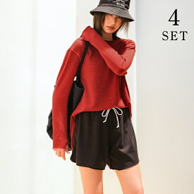 【クーポン利用で4,980円】水着 レディース 体型カバー タンキニ 4点セット 長袖シャツ ラッシュガード セット ショートパンツ ビキニ セパレート オーバーサイズ 無地 ロンT ママ水着 20代 30代 40代 二の腕 ウエスト お尻 太もも おしゃれ