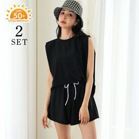 【クーポン利用で4,580円】ラッシュガード レディース 上下セット 水着 体型カバー セット 紫外線カット率99％以上 ママ水着 ラッシュトップス タンクトップ ショートパンツ カバーアップ セットアップ 水陸両用 水着の上に着る