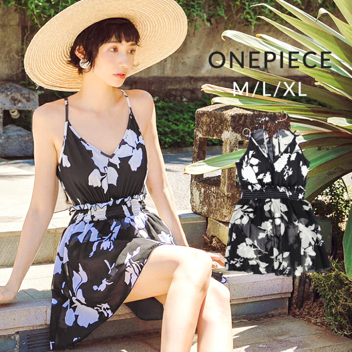 楽天市場 水着 体型カバー ワンピース レディース 背中開き バックシャン M L Ll ワイヤー入り パット付 ぽっちゃり ママ ブラック オールインワンドレス バックオープン ライトワンピース水着 オシャrevo