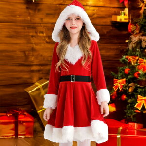 サンタ コスプレ 子供 キッズ 女の子 コスチューム ワンピース サンタ服 サンタクロース 衣装 サンタコス 仮装 子供服 フード付き サンタワンピ 110cm 120cm 130cm 140cm 150cm