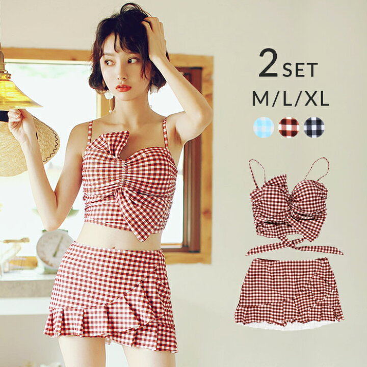 楽天市場 水着 レディース リボン ビキニ 体型カバー タンキニ フリルスカート ショートパンツ 一体型スカート バックシャン キュート トレンド チェック柄 パッド取り外し可 大人可愛い ママ水着 ミセス 代 10代 高校生 かわいい水着 オシャrevo