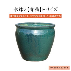 【送料無料】水鉢　2【青釉】Eサイズ　睡蓮鉢　水鉢　/ハス鉢/はす鉢/めだか鉢/鉢/陶器/水連鉢/水鉢/睡蓮鉢/常滑/手水鉢