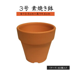 3号 素焼き鉢【1ケース　60個入り】素焼き鉢 3.0号 洋蘭 富貴蘭　植木鉢　鉢　蘭　らん　リメイク鉢　ラン 観葉植物　園芸 φ10.5cm×高さ9.6cm