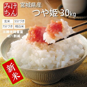 ★新米 令和7年産 本場 宮城県産 つや姫 30kg 玄米 5分づき 7分づき 精白米 (精米時重量約1割減27kg) 送料無料 期間限定ご試食価格 【白米 ツヤヒメ ツヤ姫 艶姫 お米 ごはん ご飯 精米 産地直送