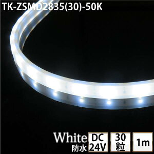 LEDテープライト シリコンチューブ TK-ZSMD2835(30)-50K-1m 白色(5000K) 30粒/m 単色 IP68 1m DC24V 20mまで連結 屋外使用可能 両端防水ジャック付外径5.5mm×内径2.1mm DIY ※点灯するには別途ACアダプターが必