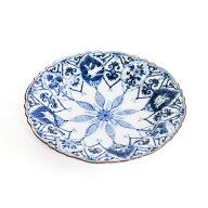 九谷焼 平向付 青華吉祥更紗兎文 / 山本長左 | 木箱入り 18cm 中皿 染付 木箱入り