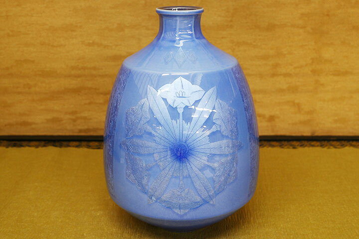 楽天市場】九谷焼 壺 淡青釉裏銀彩花文 桐箱付/中田一於＜送料無料 