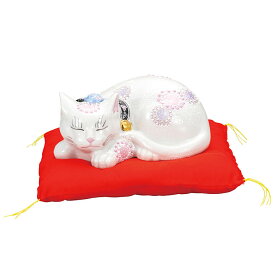 九谷焼 6号眠り猫 花むらさき（布団付） ＜置物 縁起物 招き猫 人気 ギフト 贈り物 結婚祝い/内祝い/お祝い/＞