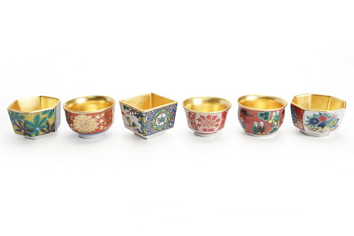 楽天市場】九谷焼 組盃 時代画風 金箔 6種セット/箔一＜酒器 盃 ぐい呑 