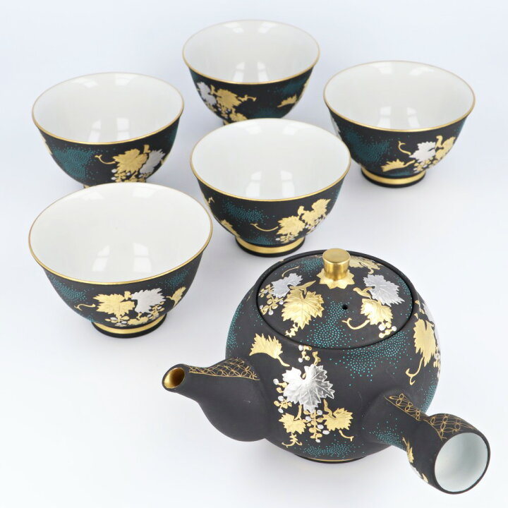 楽天市場】九谷焼 茶器揃 白金盛葡萄図青粒 / 仲田錦玉 | 茶器セット 