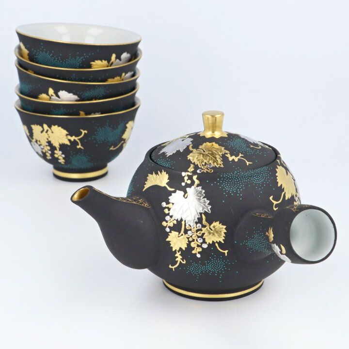 楽天市場】九谷焼 茶器揃 白金盛葡萄図青粒 / 仲田錦玉 | 茶器セット 