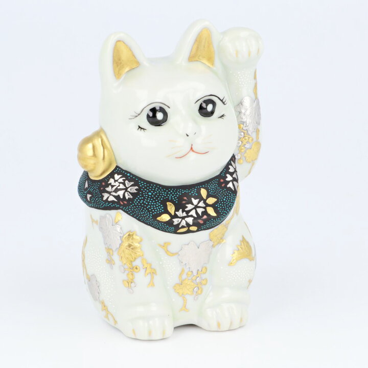 楽天市場】九谷焼 招き猫 白金盛葡萄桜図青白粒 （立札・台付・桐箱入 