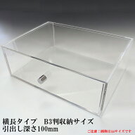 重厚引出し式 アクリルケース B3サイズ 引出し深さ100mm 横長タイプ アクリル板 コレクションケース ショ…