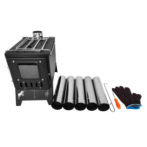 薪ストーブ ガラス窓付き 折りたたみ 煙突付き 耐熱ガラス コンパクト キャンプストーブ アウトドアコンロ 竈 かまど 焚き火 角型ストーブ ウッドストーブ キャンプ アウトドア