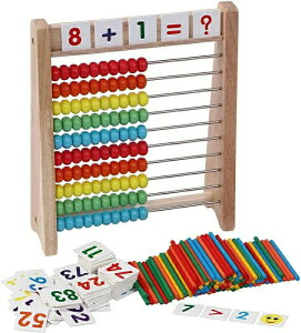 算数セット 100玉そろばん 数え棒 数字カード そろばん 子供 アバカス100 玉そろばん 木製 算盤 算数 おもちゃ 小学生 低学年 知育玩具 6歳7歳 8歳 女の子 男の子 プレゼント 小学校入学準備 木